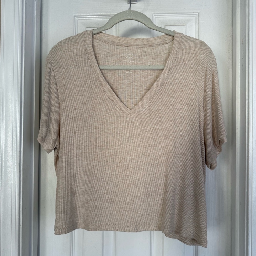 American Eagle Soft + Sexy V-Neck Tee in Light Beige